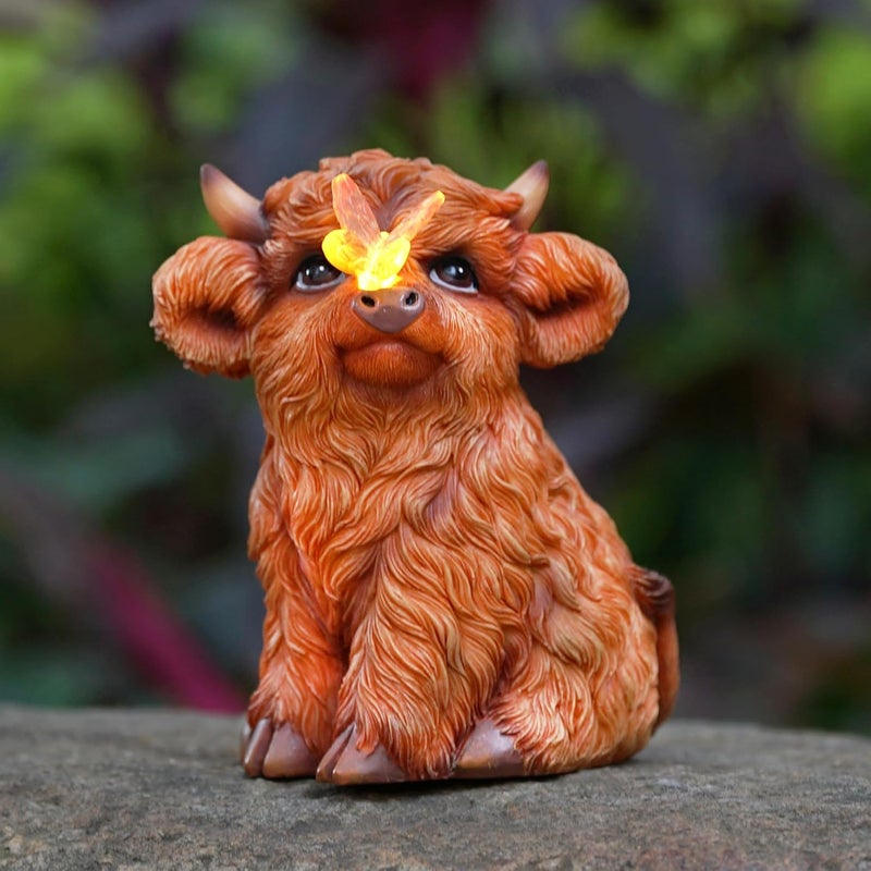Roundot Store Highland Cow Solar Powered Outdoor Garden Statue, Resin Highland Cow Statue with Solar Light Lantern, Decorative Lawn, Yard Outdoor Highland Cow Decor. Unique home decorations, gifts for women - Image 1